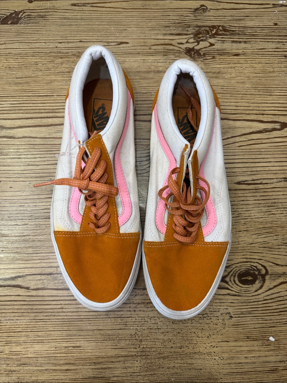 Vans Women's Low-Top Sneakers in White, Pink & Brownish-Orange